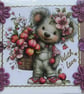 Teddy Bear with Basket of Apples - Hand Crafted Decoupage Card - With Love 3337