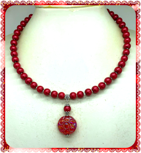 OOAK Red Lampwork bead drop collar length necklace