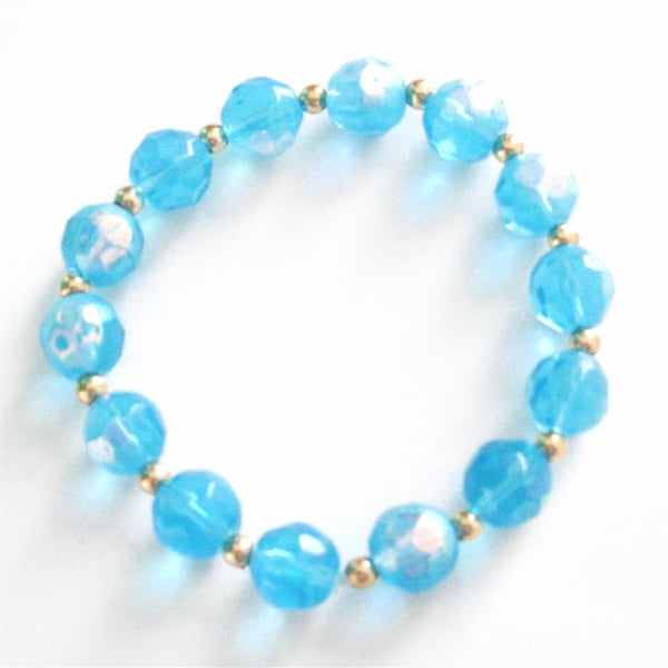 Elasticated Blue Crystal Bead Bracelet - UK Free Post