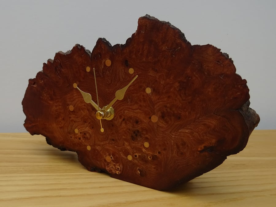 Small Elm burr clock with gold coloured hands 