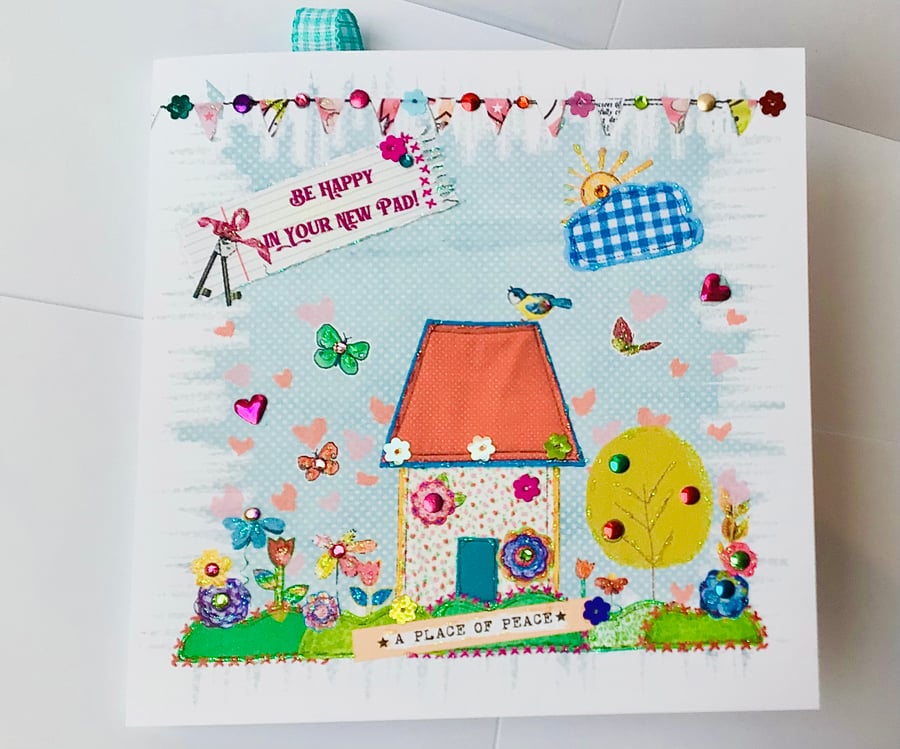 New Home Card,Printed Appliqué Design,Handfinished, Can Be Personalised 