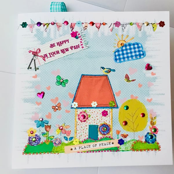 New Home Card,Printed Appliqué Design,Handfinished, Can Be Personalised 