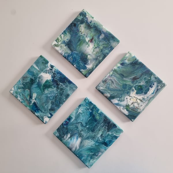 (22) Acrylic Art on Four Square Coasters and Cork backing