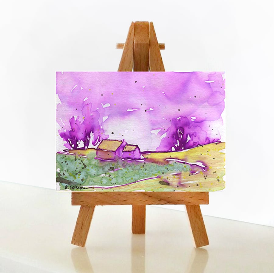 'Sister Cottages' - ACEO Original Mixed Media Painting