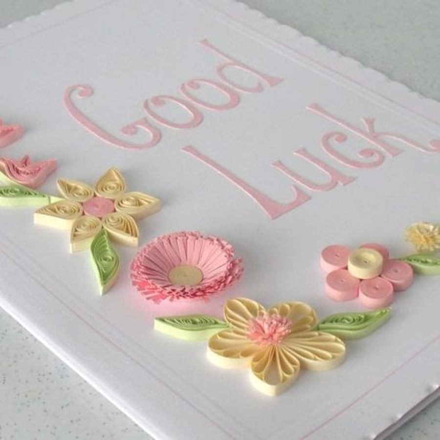 Good luck card, quilling flowers Folksy