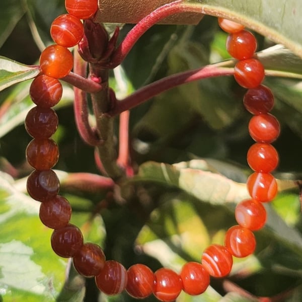 Red Striped Agate Rounds Stretchie Bracelet 