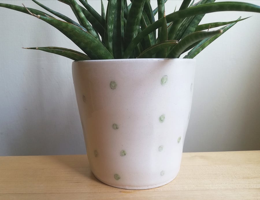 Handmade ceramic green dots succulent plant pot or herb planter - gift