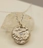 Sterling Silver Molten Pendant with Lab Diamond - Reticulated Coin Necklace - Image 10