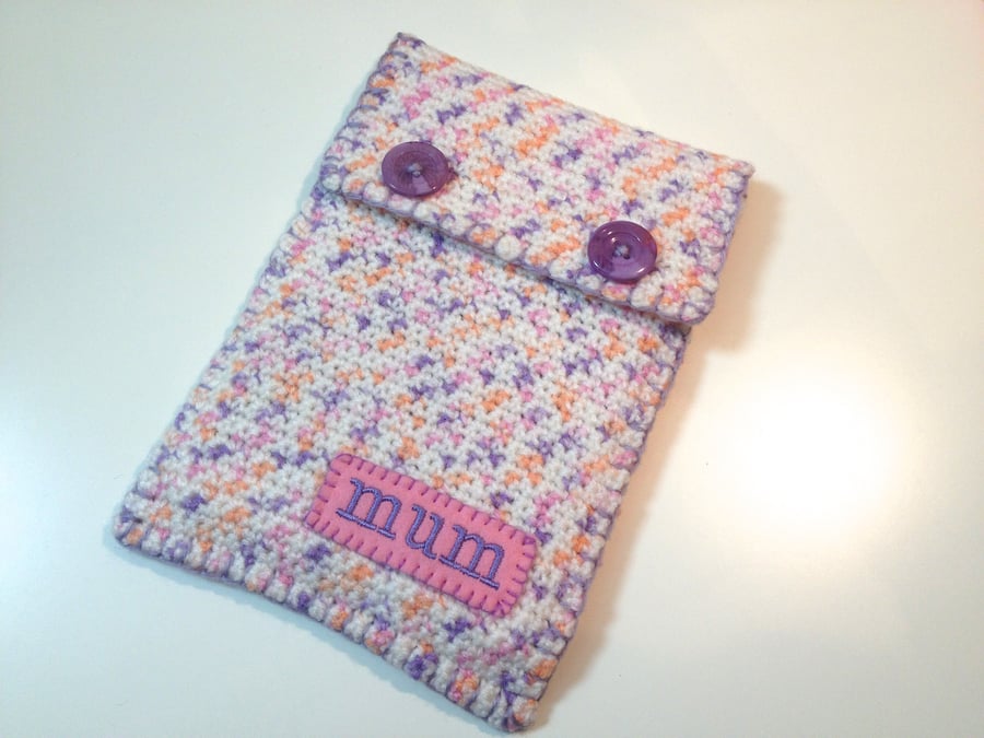 Mini iPad, Kindle Fire or HD case - Multicoloured crochet sleeve with flap