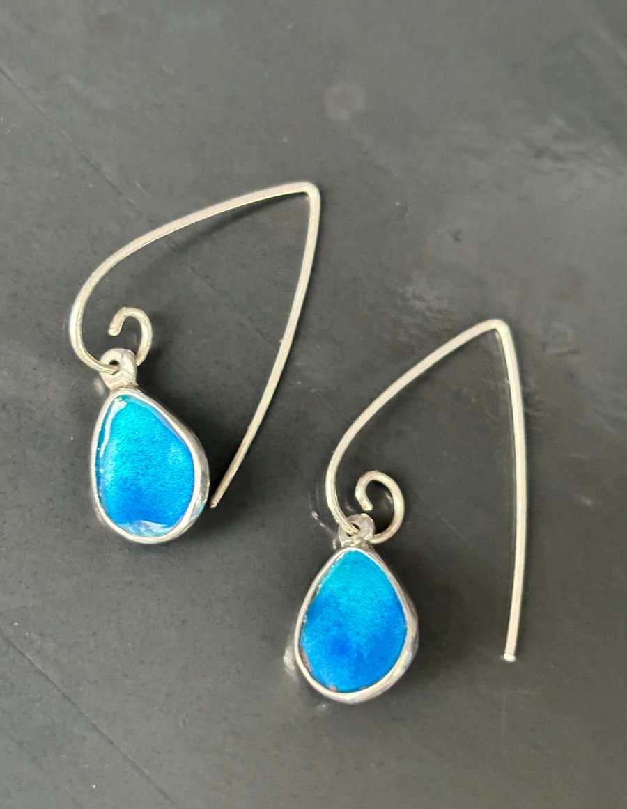 Enamel Earrings, blue enamel earrings, pebble earrings, pebbles, gift for her, 