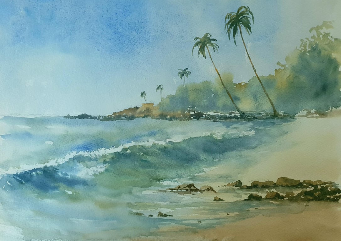 Tropical Shore. Original Watercolour 15x11 inches (Unframed)