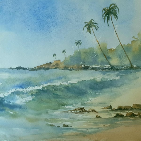Tropical Shore. Original Watercolour 15x11 inches (Unframed)