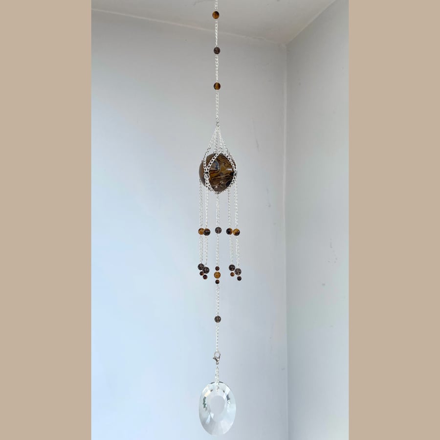 Fingerprint Agate Sphere Suncatcher (Handmade Crystal Wall Hanging)