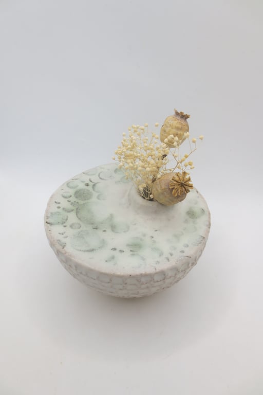 BUD VASE hand-built stoneware pottery textured vase in white