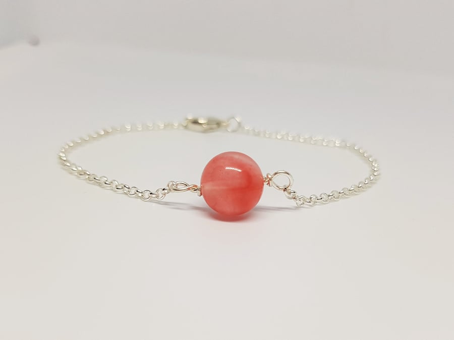Strawberry Quartz Sterling Silver Gemstone Stacking Bracelet