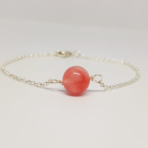 Strawberry Quartz Sterling Silver Gemstone Stacking Bracelet