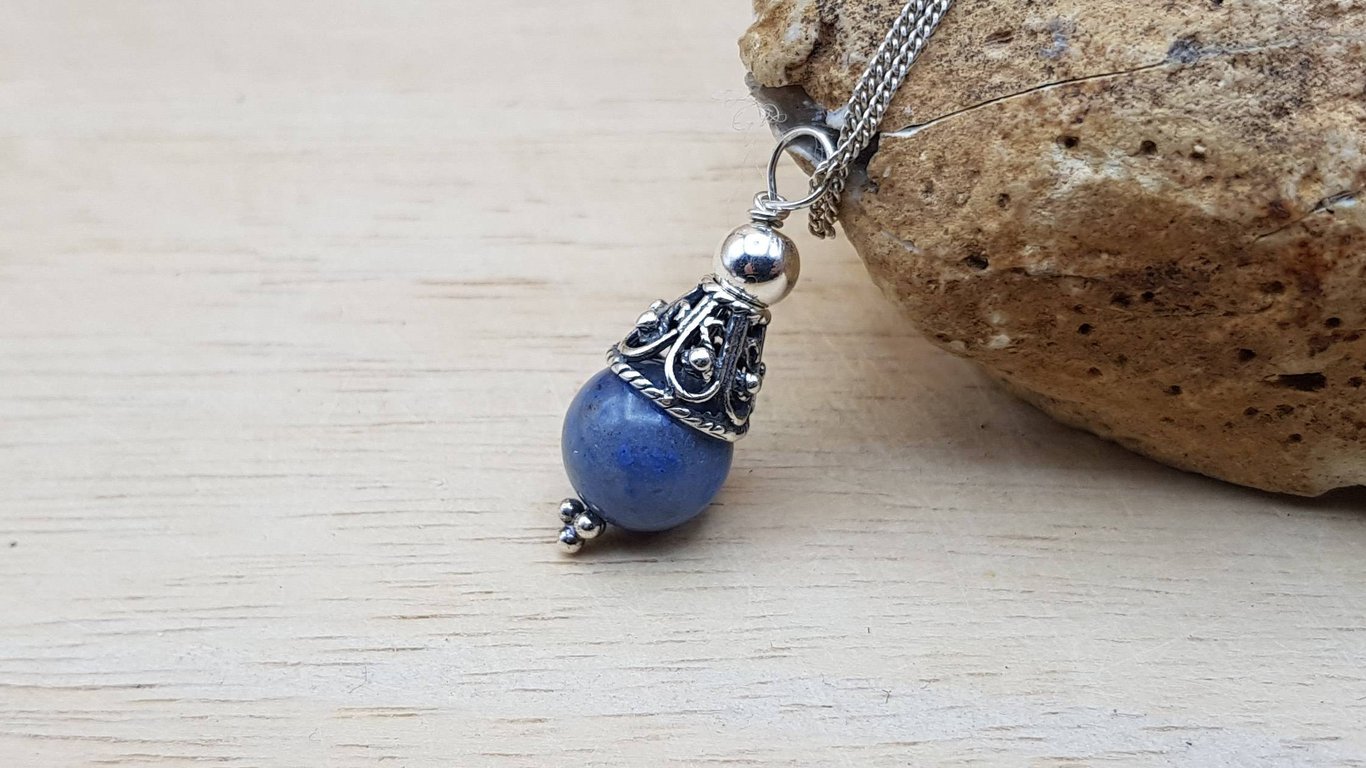 Small Dumortierite pendant necklace. Reiki jewelry uk
