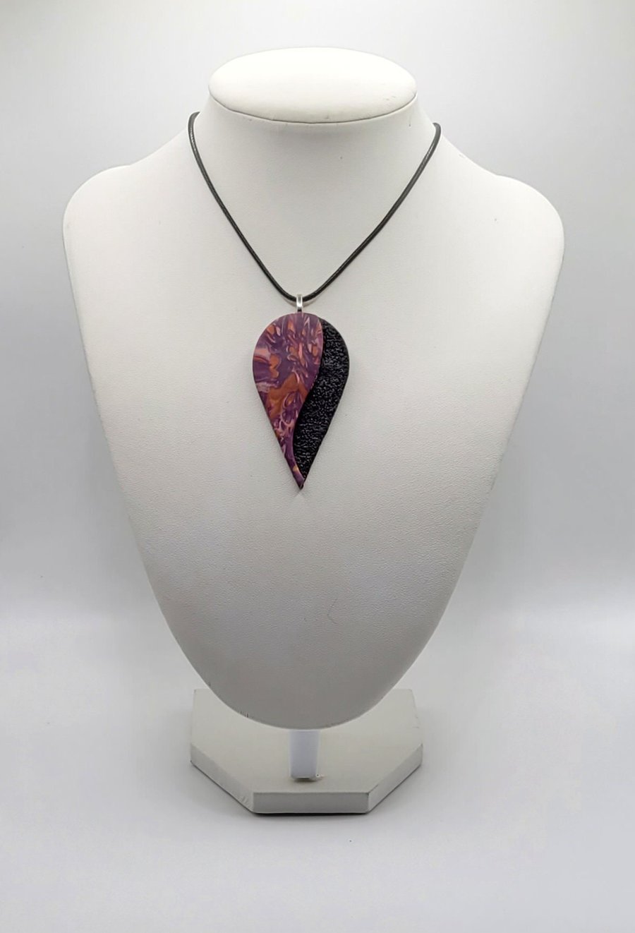 Large Teardrop Pendant Necklace 60x30mm, Handmade Polymer Clay Statement Necklac