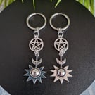 Celestial Pentagram Sun Moon Hoop Earrings, Gothic Stainless Steel Hoops