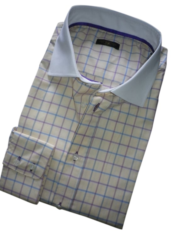 Contrast white collar blue red tattersall check 16" or 16.5", free shipping