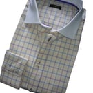Contrast white collar blue red tattersall check 16" or 16.5", free shipping