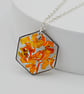 Orange Marigold Petal Hexagon Pendant Necklace - Free Postage