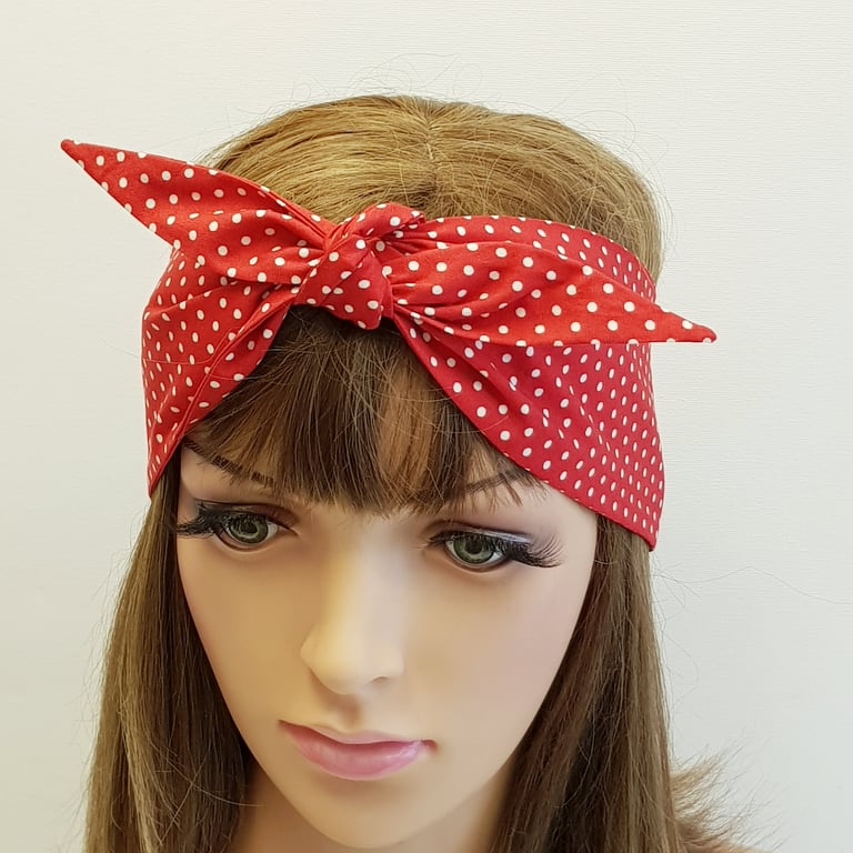 Polka dot cotton self tie hairband, summer headband, hair scarf
