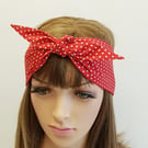 Polka dot cotton self tie hairband, summer headband, hair scarf