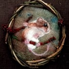 Autumn woodland mouse needlefelt picture.