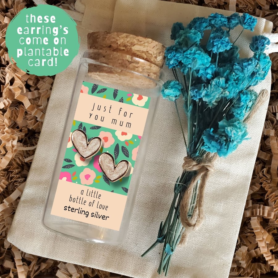 Heart Earrings In a Bottle, Mother's Day Plantable Gift Set