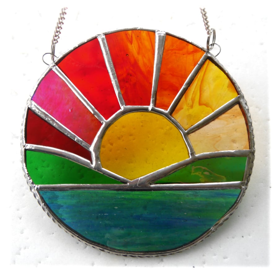 Sunrise Picture Stained Glass Suncatcher Handmade Sea Ring 068