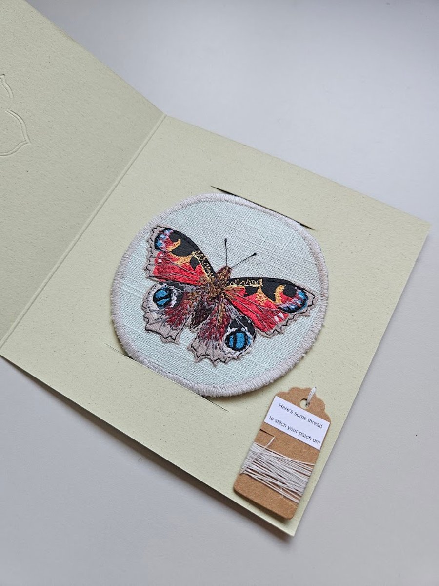 Handmade embroidered patch, sew on patch, embroidered Peacock butterfly patch