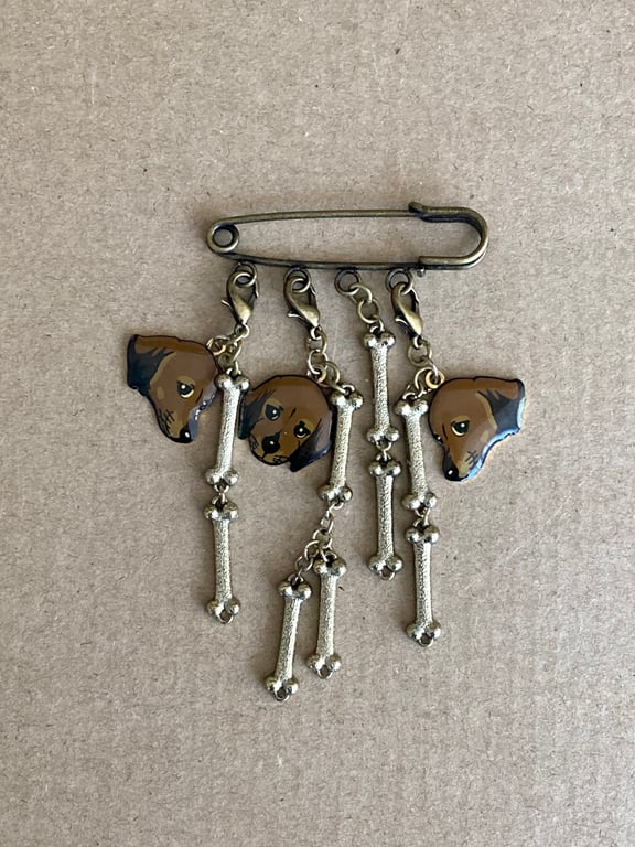 Upcycled Mini Puppies And Bone Charms Pin - Lapel Pin - Handmade