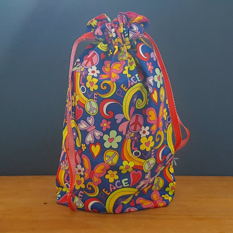 Medium Sized Peace and Love Reusable Gift and Storage Bag