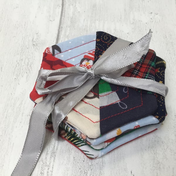 Christmas fabric coasters. Set of four.