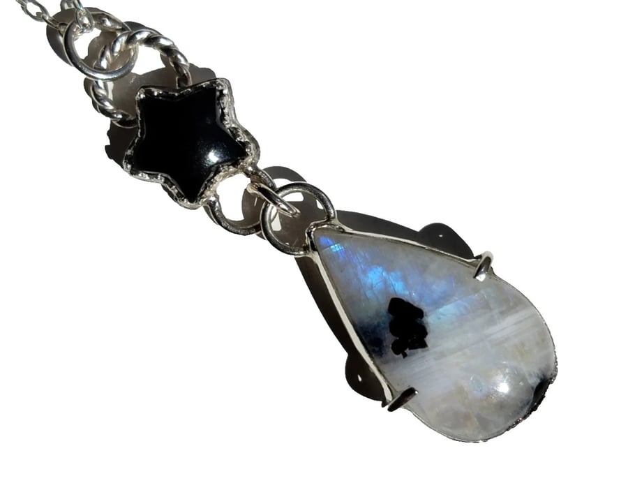 Necklace Silver Moonstone Tourmaline Onyx Star Jewellery Gift Teardrop Pendant