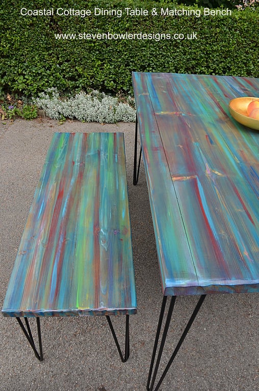 Unique Wood Coastal Bench Hand Painted in Our Candy Stripe Colour Scheme 