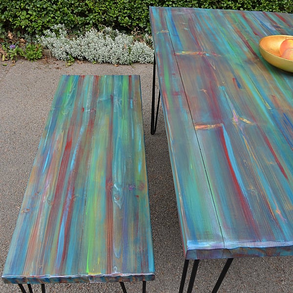 Unique Wood Coastal Bench Hand Painted in Our Candy Stripe Colour Scheme 