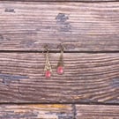 Vintage Retro Screw-Back Dangle Earrings- Blue Cat's Eye-Pink Handpainted Flower