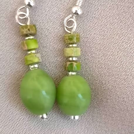 Lime Green Teardrop Hand Made Bead Drop Earing 