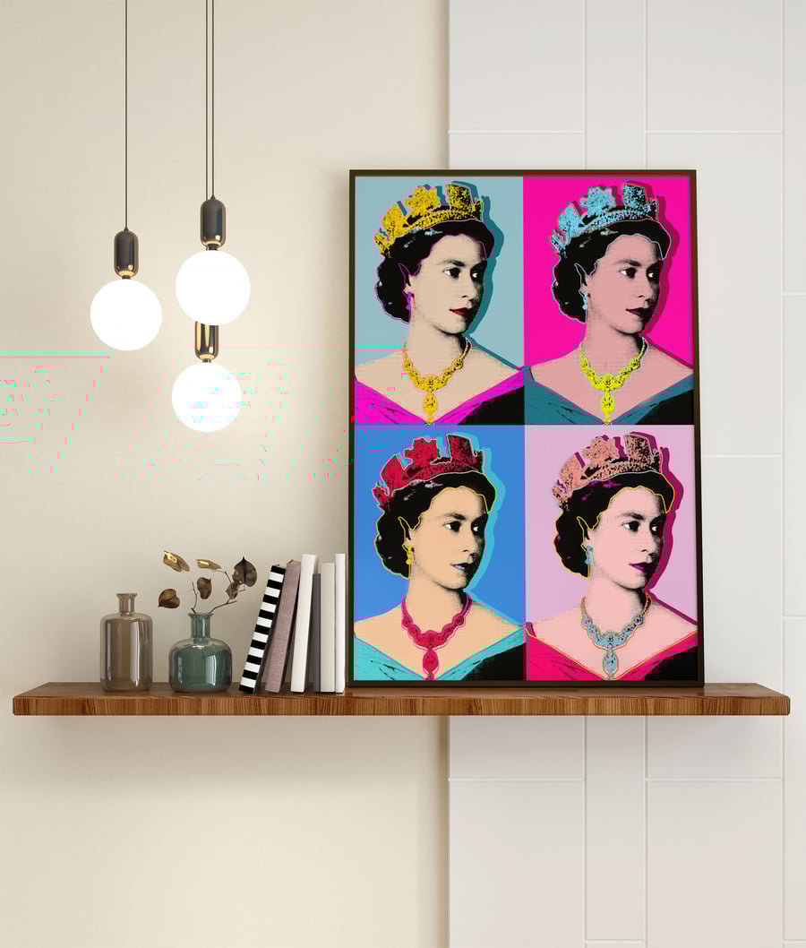 Warhol style Queen Elizabeth 4 Panel Pop Art Print 