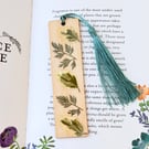 Pressed Foliage Wooden Bookmark, Real Leaves