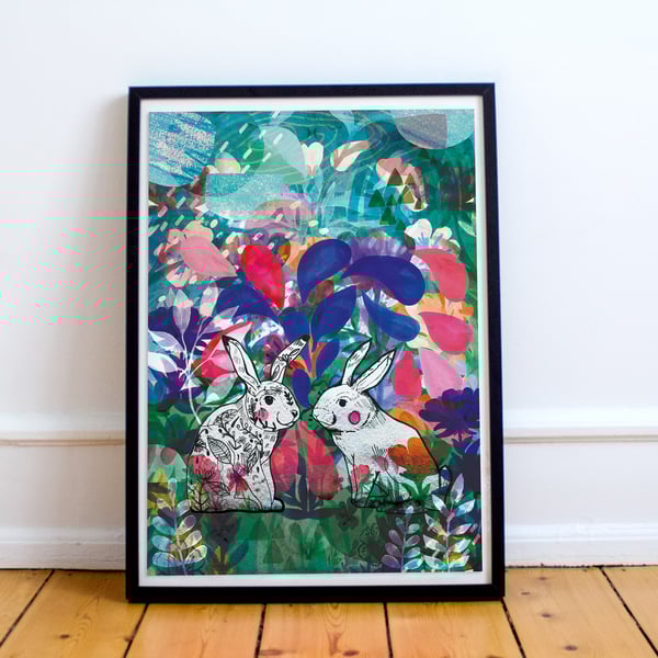 Rabbits A4 A3 Fine Art Print - Gift - For All - Present - Illustration - Art