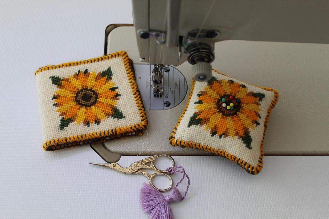 Vibrant Sunflower Needlepoint Tapestry Kit - DIY Pincushion or Needle Case