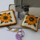 Vibrant Sunflower Needlepoint Tapestry Kit - DIY Pincushion or Needle Case