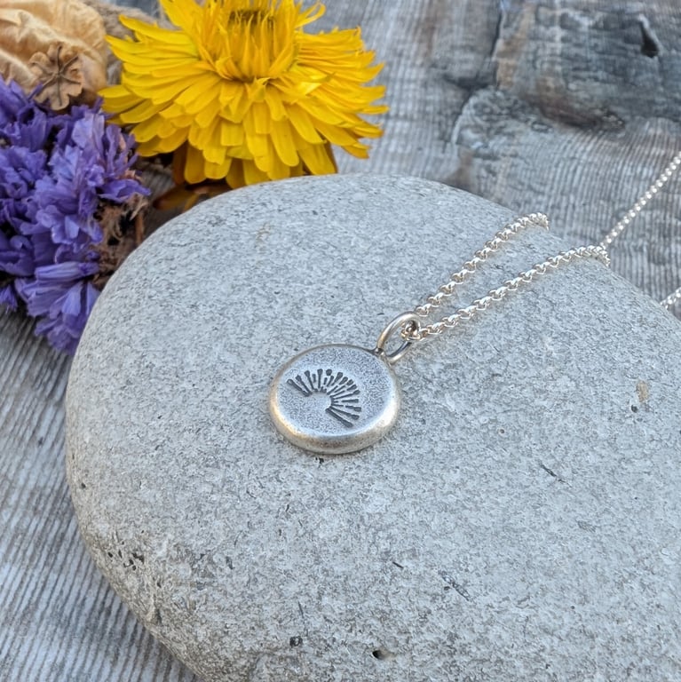 Sterling Silver Pebble Stamped Sunburst Necklace - JBJ2056