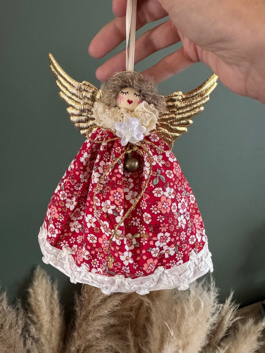 Christmas Hanging Decoration Red Gold Fairy Angel 