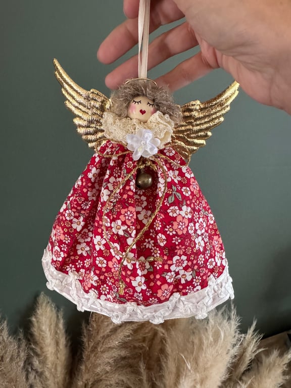 Christmas Hanging Decoration Red Gold Fairy Angel 
