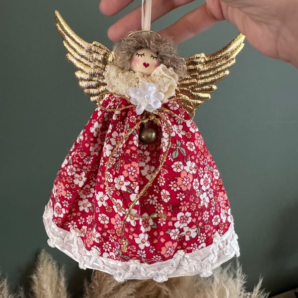 Christmas Hanging Decoration Red Gold Fairy Angel 