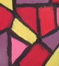 Small Geometric Abstract Bright Oil Painting. Pink, Red, Yellow Purple and Black - Image 3